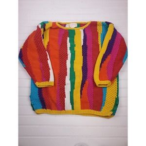 XES-NY Coogi Style Sweater Rainbow Colorblock Chunky Knit Vintage Retro Medium